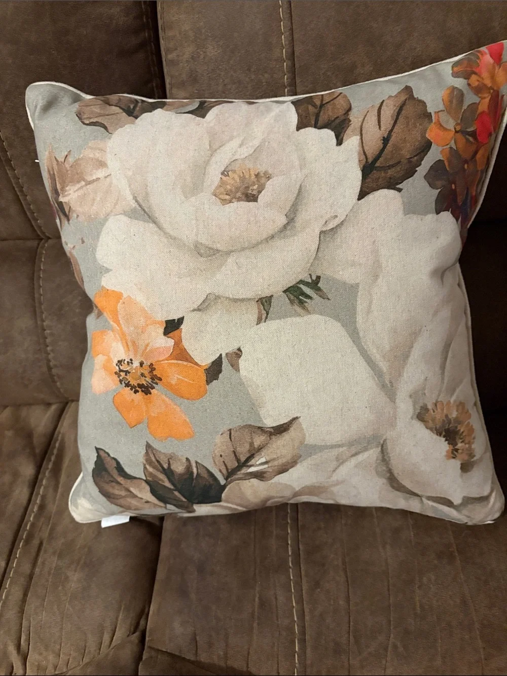 Floral Botanical Accent Pillow in Cream and Orange